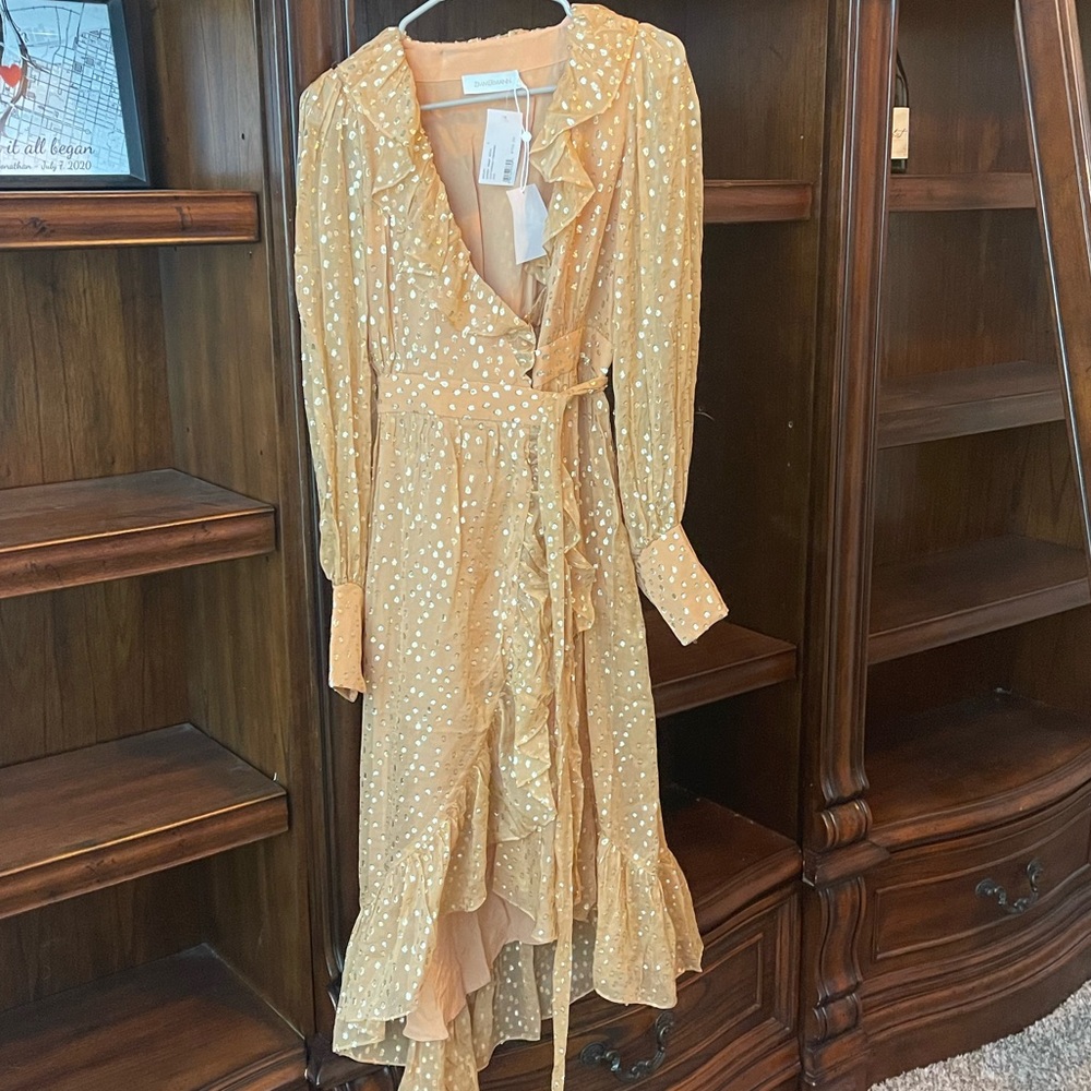 ZIMMERMANN METALLIC CHIFFON MIDI WRAP DRESS